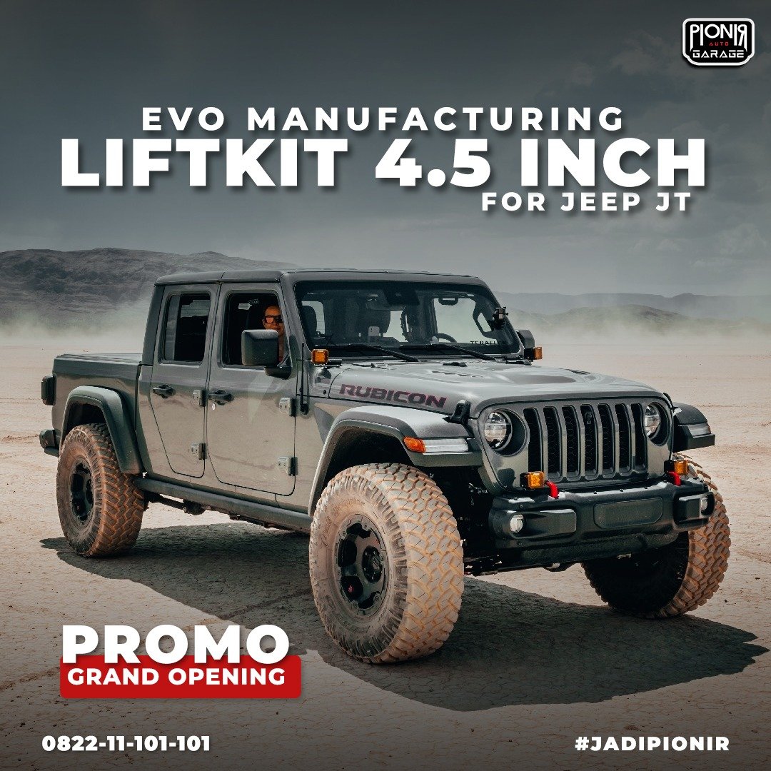 promo grand opening pionir auto garage lift kit evo manufacturing 4.5" jeep jt gladiator