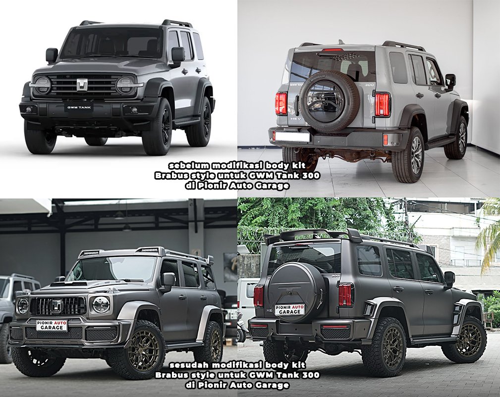 perbandingan gwm tank 300 standar (atas) dan sudah dilakukan modifikasi dengan body kit brabus style