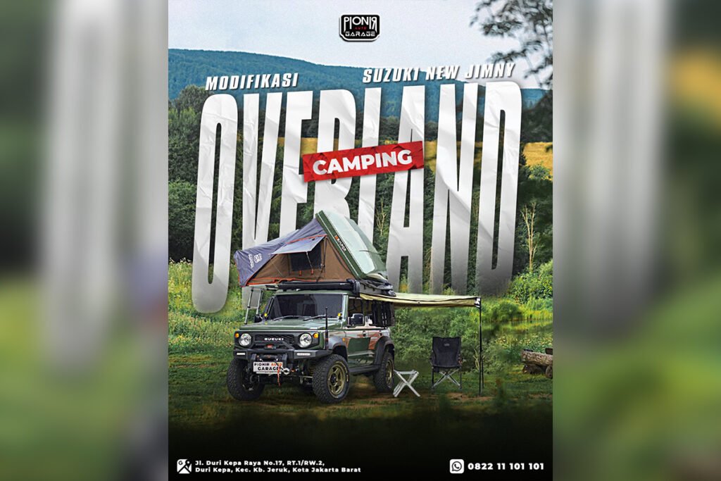 Modifikasi Suzuki Jimny JC74 5 Pintu dengan roof tent iKamper dan awning overland di Pionir Auto Garage