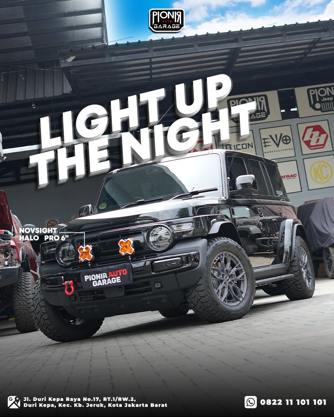 Cover galeri modifikasi iCAR V23 di Pionir Auto Garage dengan aksesori lampu Novsight Halo Pro