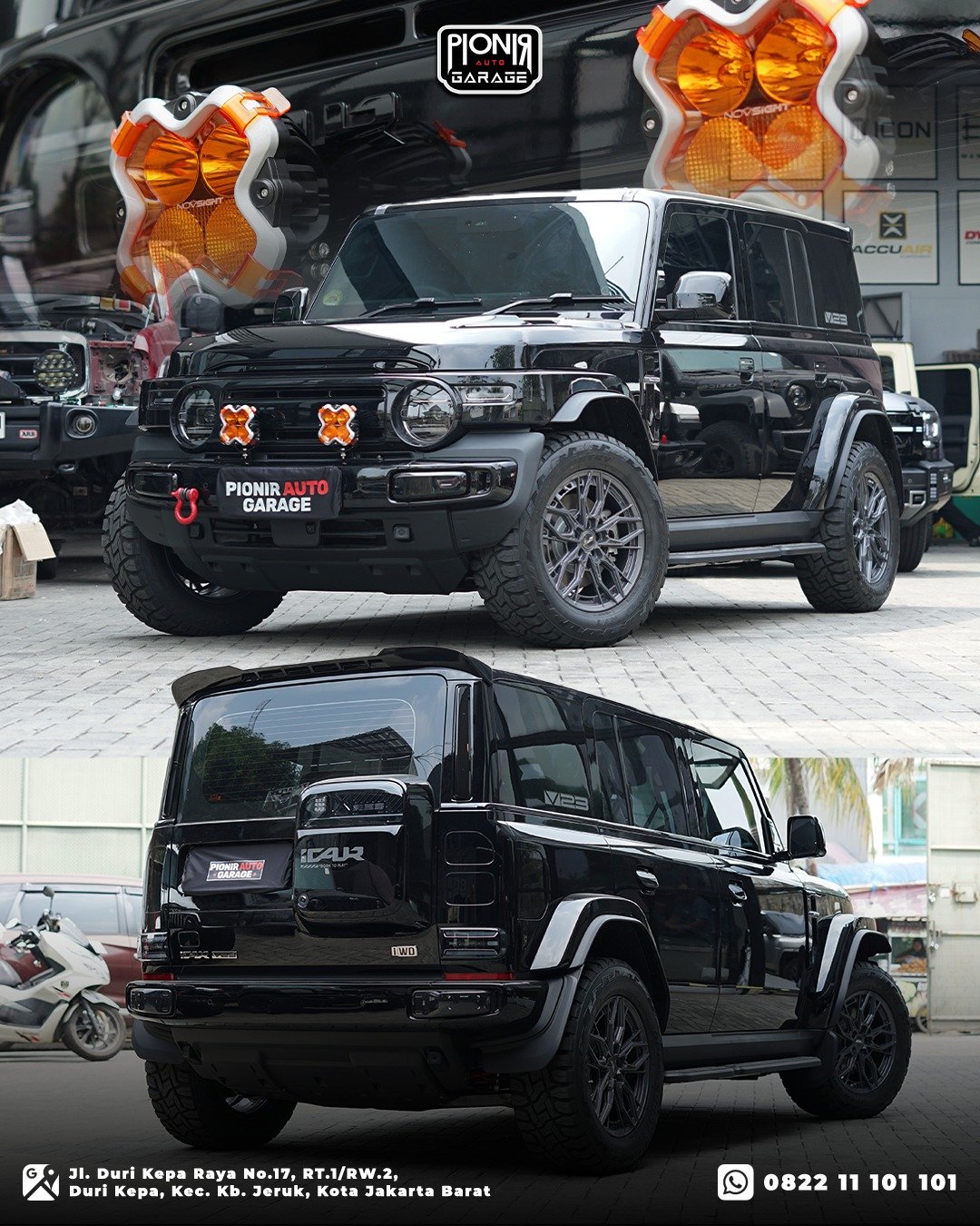 Tampak belakang modifikasi iCAR V23 di Pionir Auto Garage