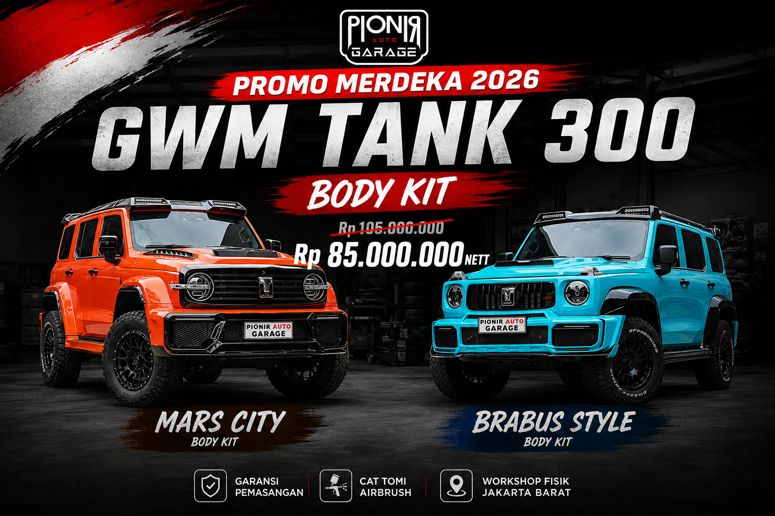 Promo Merdeka 2026 Body Kit GWM Tank 300 Mars City dan Brabus Style Pionir Auto Garage